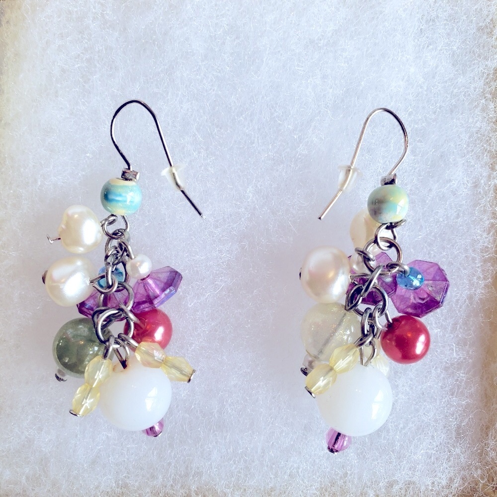 1 3/4” Artisan Crafted Silver Multicolored Beaded Earrings